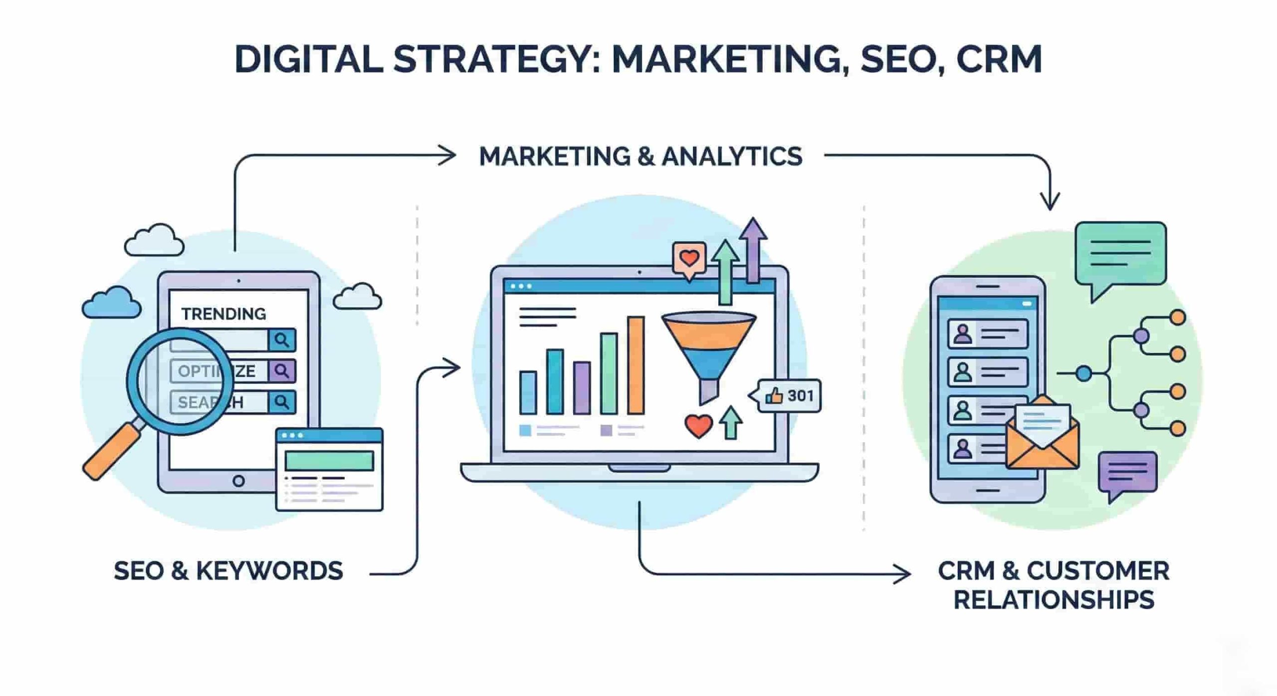 امکانات بازاریابی، سئو و حفظ مشتری (CRM)